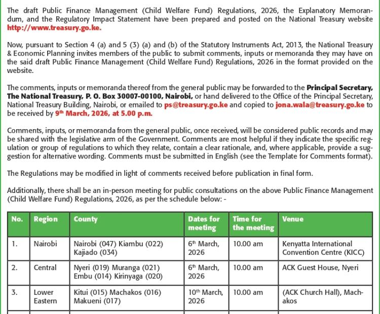 Public Notice- Child Welfare Fund